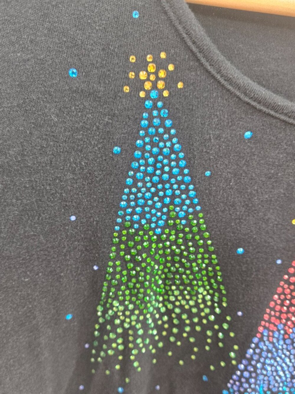Quacker Factory Black Beaded Christmas Trees 100% Cotton 3/4th Sleeved Top 1x - Picture 9 of 11